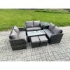 Fimous 8 Seater Rattan Garden Furniture Set Indoor Outdoor Patio Sofa Set with Coffee Table Love seat Sofa Side Table 2 Small Footstools Dark Grey Mixed
