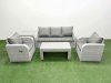 Fimous PE Rattan Garden Furniture Set Reclining Chair Sofa Lounge Sofa Set Rectangular Coffee Table Side Table Light Grey