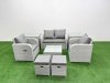 Fimous Light Grey PE Wicker Rattan Garden Furniture Set Sofa Set Reclining Adjustable Chair Square Coffee Table 6 Seater 2 Small Stools 2 Side Table