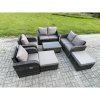 Fimous 8 Seater Garden Furniture Set Rattan Outdoor Lounge Sofa Chair With Tempered Glass Table 2 Big Footstool Dark Grey Mixed