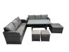 Fimous 9 Seat Outdoor Wicker PE Rattan Garden Furniture Set Dining Table Sofa Set with 3 Stools Dark Grey Mixed