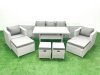 Fimous Rattan Garden Furniture Set Outdoor 9 Seater Patio Dining Sets with Glass Top Dining Table and 2 Side Tables Light Grey Mixed