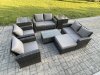 Fimous Garden Furniture Sets 8 Pieces Outdoor Rattan Furniture Manual Wicker Patio Sofa Chair Set with Coffee Table 2 Side Tables Big Footstool Dark Grey Mixed