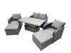 Fimous 6-seater Patio Height Adjustable Rising Lifting Table Sofa Sets Rattan Garden Furniture Dining Set with 2 Big Footstool Dark Grey Mixed
