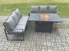 Fimous Aluminium 6 Seater Outdoor Garden Furniture Lounge Sofa Set Gas Fire Pit Dining Table Sets Dark Grey