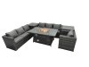 Fimous Rattan Garden Furniture Firepit Dining Set 7 Seater Lounge Sofa Table Set with 2 side table