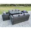 Fimous Outdoor Rattan Garden Furniture Height Adjustable Rising Lifting Table Sets Lounge Chairs Dark Grey 8 Seater