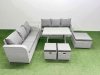 Fimous Patio Dining Table & Chairs Set Rattan High Back Lounge Sofa Set with 3 Seater Sofa Side Table 3 Stool Light Grey
