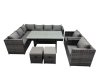 Fimous Outdoor PE Rattan Sofa Set with Dining Table Patio Garden Furniture Sets with 2 Chairs 2 Small Stools Dark Grey Mixed