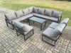 Fimous Aluminium 10 Seater Patio Outdoor Garden Furniture Lounge Corner Sofa Set with Oblong Coffee Table Dark Grey