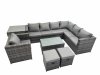 Fimous Patio Sofa Oblong Coffee Table Set Rattan Garden Furniture Set with Chair Side Table Dark Grey Mixed
