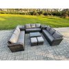 Fimous Rattan Lounge Sofa Set 11 Seater Outdoor Garden Furniture Set with Rectangular Coffee Table 3 Seater Sofa 2 Side Tables 2 Small Footstools Dark Grey Mixed