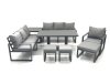 Fimous Outdoor Garden Furniture Set Aluminium Lounge Sofa Adjustable Rising Lifting Dining Table Sets with 3 Footstools Side Table Dark Grey