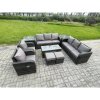 Fimous Wicker PE Rattan Sofa Set 10 Seater Outdoor Patio Garden Furniture Set with 2 Reclining Chairs Coffee Table 2 Side Tables 2 Small Footstools Dark Grey Mixed