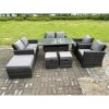 Fimous 9 Seater Dark Grey Mixed High Back Rattan Sofa Set Dining Table Garden Furniture Outdoor With Arm Chair Love Seat