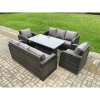 Fimous 8 Seater PE Rattan Outdoor Garden Furniture Sets Height Adjustable Rising lifting DiningTable Sofa Set with Reclining Chair Dark Grey Mixed