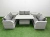 Fimous 6 Seater PE Wicker Rattan Furniture Sofa Sets with Adjustable Lifting Dining or Coffee Table 2 Seater Love Sofa 2 Side Table Light Grey
