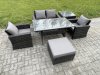 Fimous PE Wicker Outdoor Garden Furniture Set Patio Furniture Rattan Rectangular Dining Table Lounge Sofa with Big Footstool Side Table