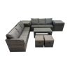 Fimous Rattan Garden Outdoor Furniture Set 3 Seater Sofa Coffee Table with 2 Side Tables 2 Small Footstools Dark Grey Mixed