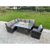 Fimous Outdoor Rattan Corner Sofa Garden Furniture High Back Sofa Set Gas Fire Pit Dining Table Gas Heater Burner Arm Chair 7 Seater