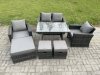 Fimous Rattan Wicker Garden Furniture Patio Conservatory Sofa Set with Rectangular Dining Table Armchair 2 Seater Sofa 3 Footstools