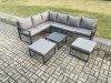 Fimous 8 Seater Outdoor Lounge Corner Sofa Set Aluminum Garden Furniture Sets with Square Coffee Table 2 Big Footstool Dark Grey