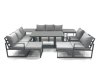 Fimous Garden Sofa Set Aluminium Furniture Rising Dining Tabe Set with 2 Chair 2 Big Footstools 2 Side Table Dark Grey
