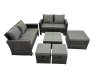 Fimous PE Rattan Garden Furniture Set Lounge Double Seat Sofa Coffee Table Set with 3 Stools Dark Grey Mixed