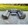 Fimous Rattan Lounge Sofa Set 9 Seater Outdoor Garden Furniture Set with Rectangular Coffee Table 3 Seater Sofa Dark Grey Mixed