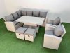 Fimous 10 Seat Rattan Outdoor Garden Furniture Corner Sofa Set Adjustable Lifting Dining or Coffee Table Set with 2 Small Footstools Light Grey