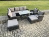 Fimous High Back Outdoor Garden Furniture Set Rattan Corner Sofa Dining Table Set With 2 Big Footstool 2 Armchairs Dark Grey Mixed
