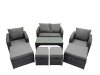 Fimous 3 Seater Sofa Reclining Chair Coffee Table Set Rattan Garden Outdoor Furniture Set with 4 Stool Dark Grey Mixed