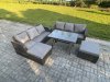 Fimous Garden Furniture Sofa Set Rectangular Dining Table 2 Big Footstool Indoor Outdoor 8 Seater Rattan Set Dark Grey Mixed