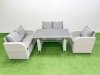 Fimous Rattan Sofa Outdoor Furniture with Dining Table,Love Sofa Patio Furniture Light Grey 5 Seater