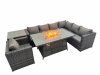 Fimous Garden Rattan Furniture Set 7 Seater Outdoor Corner Sofa Chair Gas Firepit Dining Table Set with Side Table Dark Grey