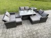 Fimous Wicker PE Rattan Garden Furniture Set Height Adjustable Rising Lifting Table Sofa Dining Set with Double Seat Sofa 3 Footstools Side Table Dark Grey Mixed