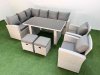 Fimous 10 Seater Wicker Rattan Corner Sofa Sets Outdoor Garden Furniture Sets with Rectangular Dining Table Lounge Sofa 2 Small Footstools Light Grey