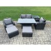 Fimous Rattan Outdoor Furniture Garden Dining Sets Patio Height Adjustable Rising lifting Table Love Sofa Chair Set With Side Tables Stools