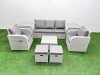 Fimous PE Rattan Garden Furniture Set Reclining Chair Sofa Lounge Sofa Set Square Coffee Table 2 Side Table 2 Small Stools Light Grey
