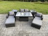 Fimous High Back Rattan Garden Furniture Sofa Sets with Height Adjustable Rising Lifting Table 2 Side Tables 2 Big Footstool Dark Grey Mixed