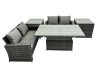 Fimous Outdoor Love Sofa Set 4 Seat Rattan Garden Furniture Set with Adjustable Lifting Dining or Coffee Table Dark Grey Mixed