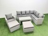 Fimous 9 Seater Garden Outdoor Rattan Furniture Set Rattan Corner Sofa Oblong Coffee Table with 2 Big Footstools Light Grey Mixed