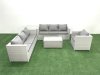 Fimous Wicker PE Rattan Sofa Garden Furniture Set with Armchair Oblong Coffee Table Side Table Light Grey Mixed