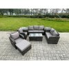 Fimous 10 Seater Outdoor Rattan Garden Furniture Set Rattan Lounge Sofa Set with Rectangular Coffee Table 2 Side Tables 3 Footstools Dark Grey Mixed