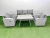 Fimous Reclining Chair 3 Seat Sofa Set Garden Furniture Set with Rectangular Dining Table 2 Side Tables Light Grey