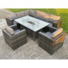Fimous Outdoor Rattan Garden Set Corner Furniture Gas Fire Pit Dining Table Sets Gas Heater Lounge Chairs Dark Grey 8 Seater
