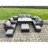 Fimous 10 Seater Garden Rattan Furniture Dining Table Sofa Set Indoor Outdoor with 2 Reclining Chairs 2 Side Tables 3 Footstools Dark Grey Mixed