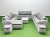 Fimous PE Rattan Lounge Sofa Set 12 Seater Outdoor Garden Furniture Set with Square Coffee Table 3 Seater Sofa 3 Stools Light Grey