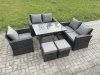 Fimous Wicker PE Rattan Garden Dining Set Outdoor Furniture Sofa with Rectangular Dining Table Love Seat Sofa 2 Small Footstools Dark Grey Mixed
