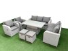 Fimous PE Rattan Garden Furniture Set Reclining Chair Sofa Double Love Seat 2 Seater Sofa Lounge Set Adjustable Lifting Dining or Coffee Table 2 Stools Light Grey